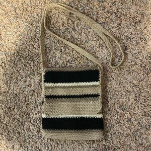 Women’s Woven Crochet Knit Neutral Stripes Shoulder Crossbody Bag Purse Satchel
